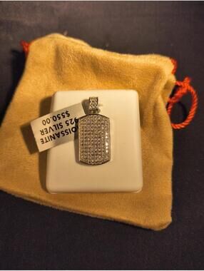 iced 2 Ctw Moissenite .925 Sterling Silver Dog Tag Pendant